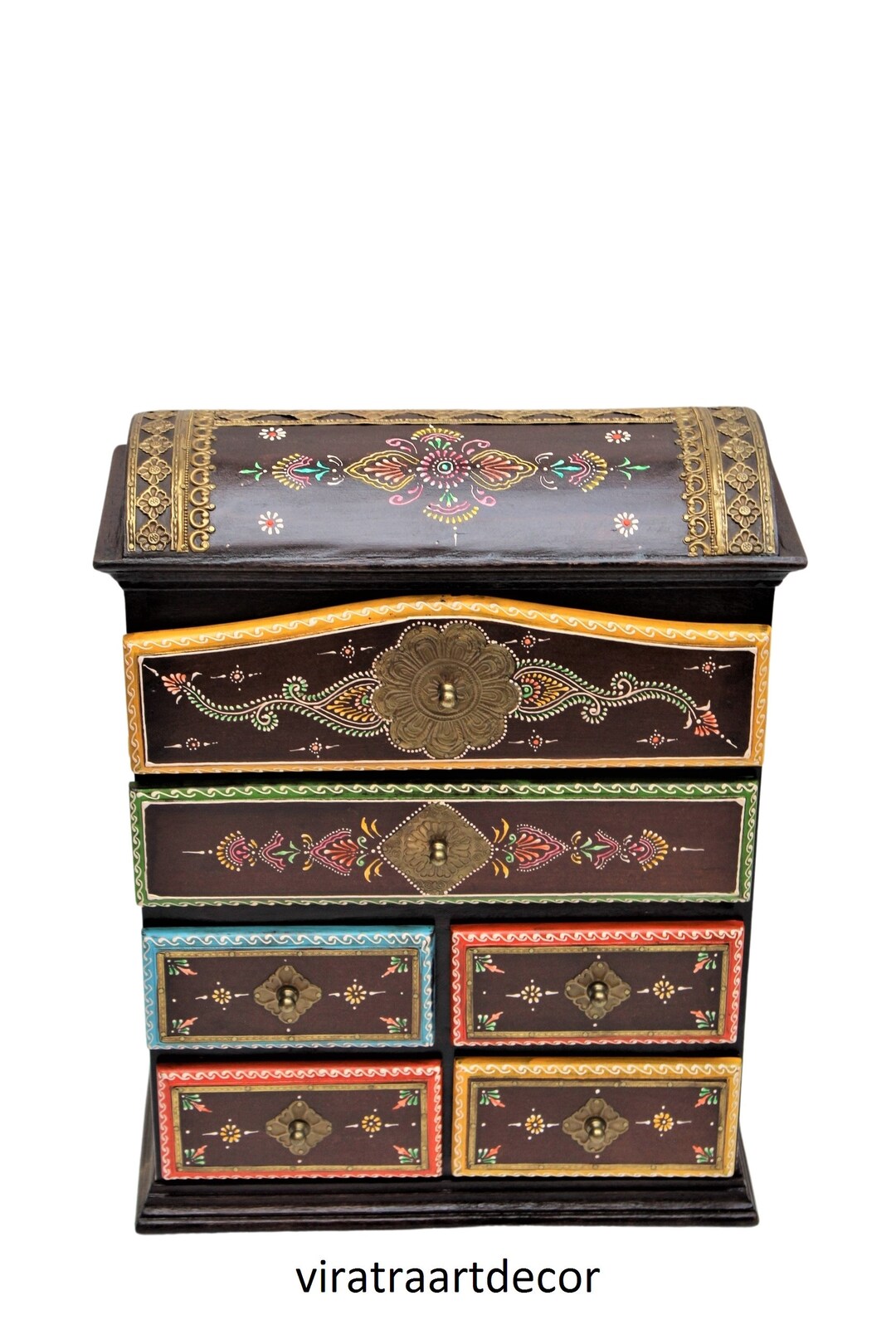 Wooden Decor Handpainted Indian Fine Work Chest of Drawer,wood 4 Drawer
