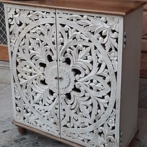 Wooden indian White Polished Indian Carved Cabinet, Self Rank Bedside Cabinet/Wood Side Board Cabinet/strong wood Cabinet