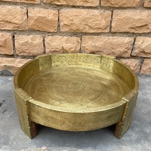 Beatiful Indian Full Brass Fitted With Panching Coffee Table,Chakki Table,Side Table,Round Dinner Table,Mail Table,Grinder Table