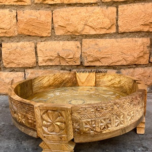 Wooden Coffee Table For Home,Indian HandCarved Chakki TableCenter Decor,Dinner Room Decor,Wooden Furniture For Office