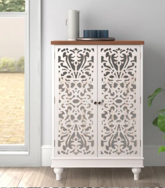 Wooden Indian Beautiful White Door Accent Cabinet polished Home
