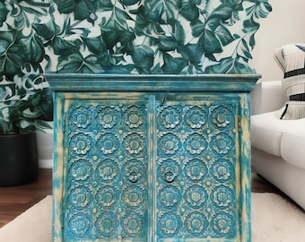 Wooden Indian Blue Disstage Cabinet For Home,Wood Cupboard,Indian Sideboard,Wooden Sofa Side Cabinet,Living Room Furniture