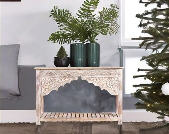 Wooden Indian White Distage Carved Wood Console Table/Beautiful Furniture For Home And Office/Living Room Furniture/Home Decor Console Table