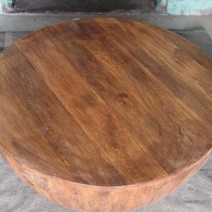 Mesa de centro de cóctel redonda india de madera y mesa de tambor/mesa pulida completa/mesa de cena, mesa de jardín, muebles de dormitorio, hecho en la India imagen 9