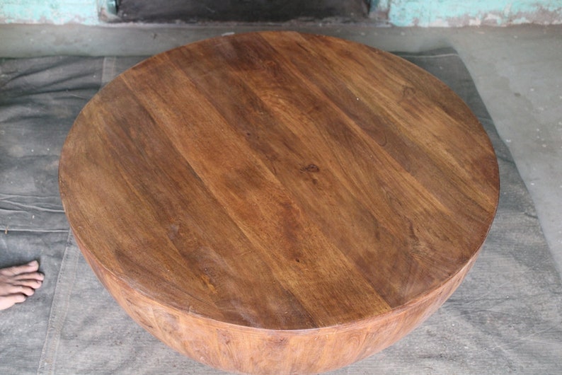 Wooden Indian Round Cocktail Coffee Table & Drum Table/Full Polished Table/Dinner Table,Garden Table,Bedroom Furniture, Made In India image 9