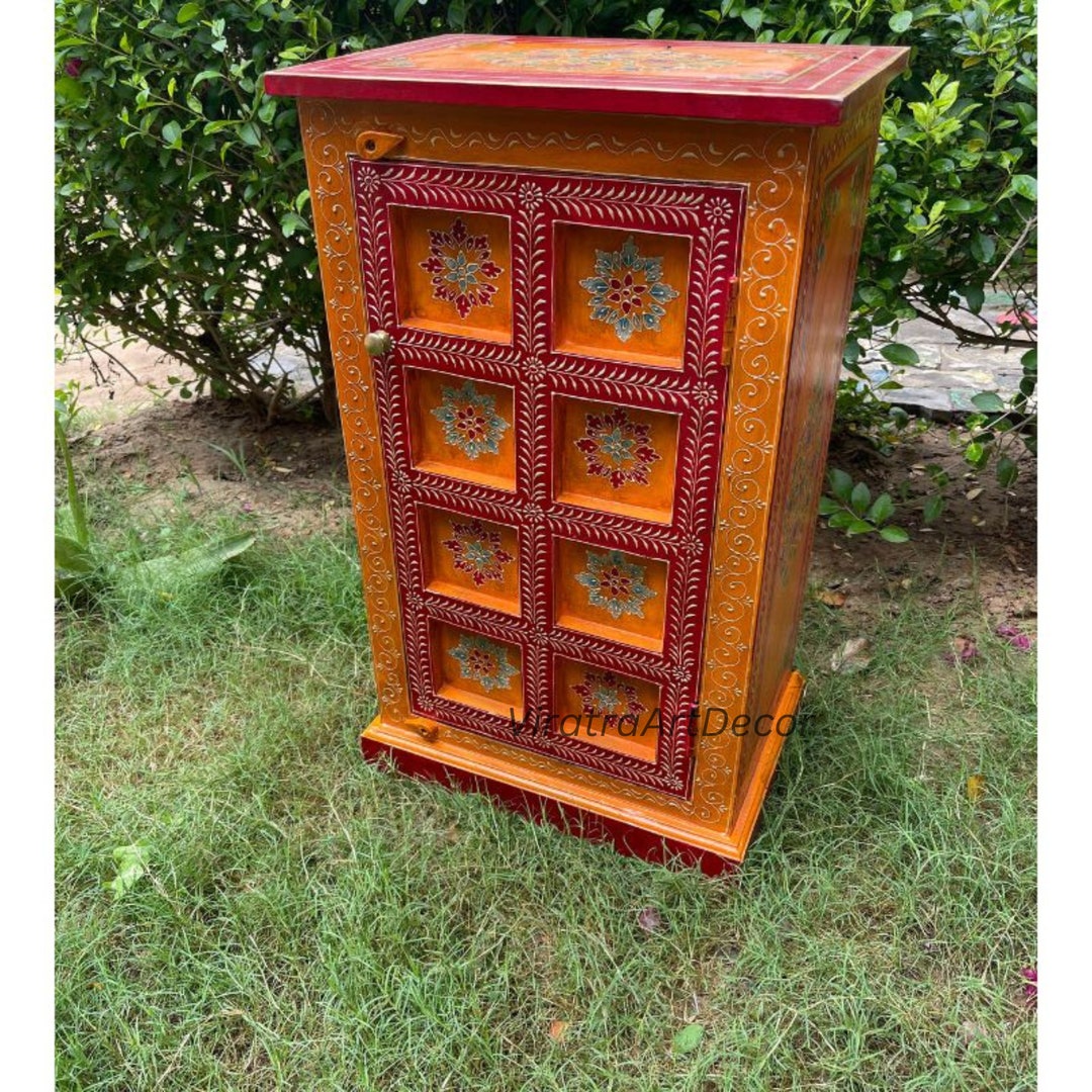 Wooden Indian Hand Painted Colorfull Bedside Table for Home ,sofa Side