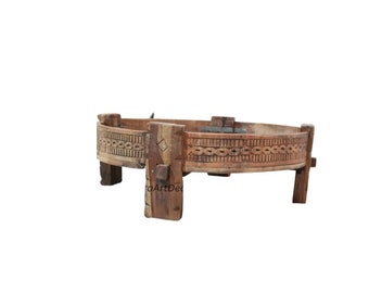 Mesa de centro de centro de decoración del hogar, artesanía india de madera, mesa Chakki de aspecto antiguo para el hogar y la oficina, mesa auxiliar para sofá de salón