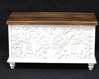 Wooden Indian Handicrafts Solid Wood Carved Trunk Box With Polished,Center Coffee Table And Trunk Box