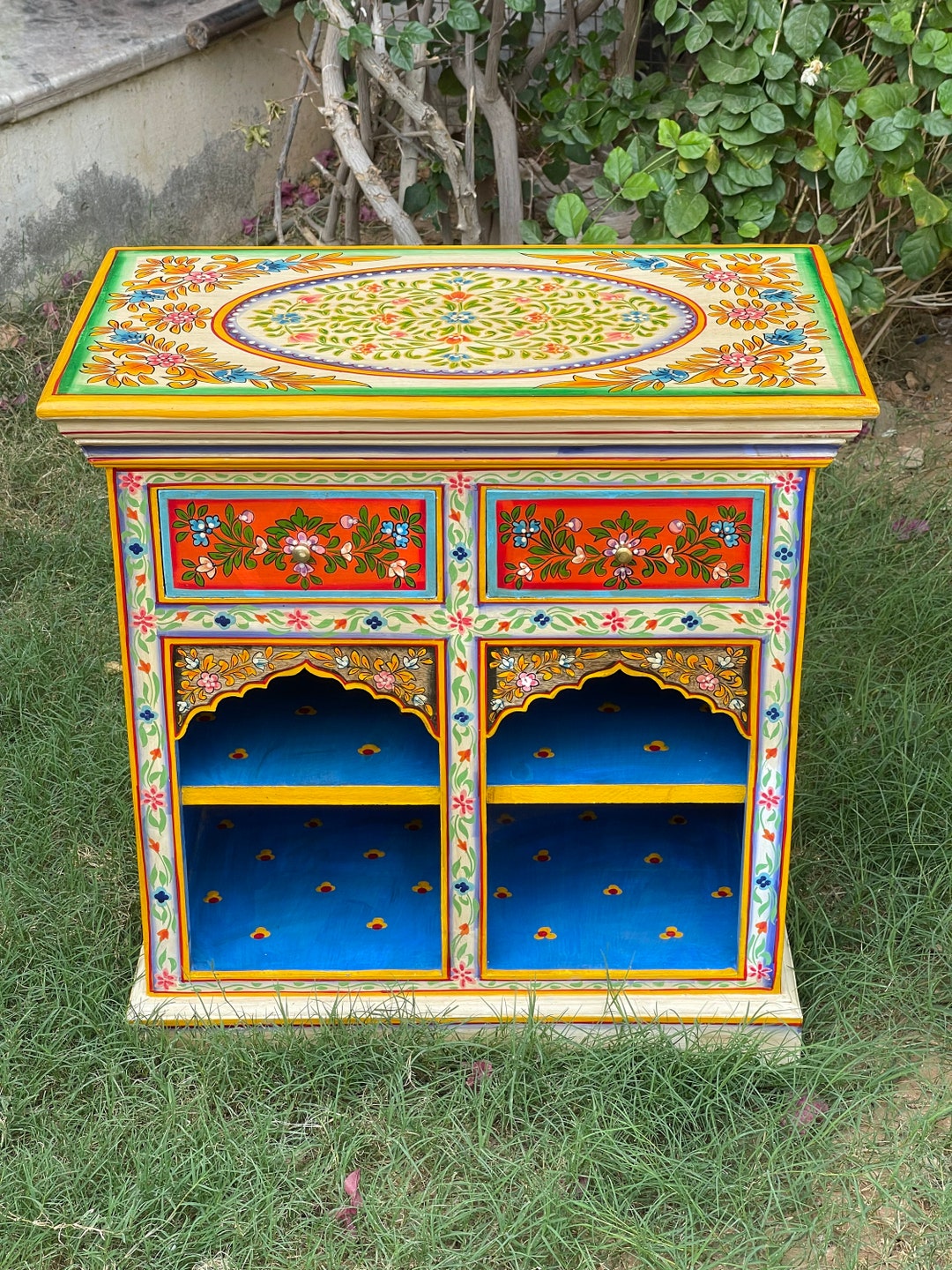 Hand Painted Mango Wood Console / Hallway Table / Bookcase/wooden
