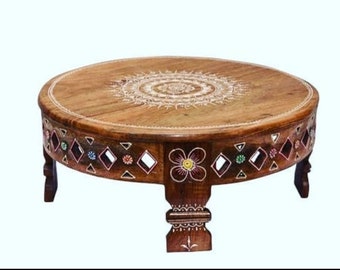 Wooden Indian Beautiful Wood Polished Natural Chakki Table,Grinder Table/Side table/Cocktail Table/Dining Table/Indian Mill Table,PartyTable