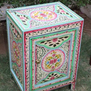 Wooden Hand Panted Bedside Table,Wood Table For Living Room Furniture,Mango Wood,Rajasthani Hand Panted Bedside,Made In India