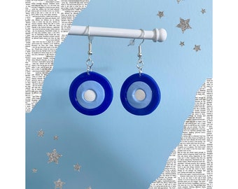 Geometric Blue Circle Dangling Earrings