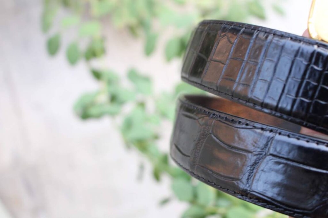 Black Alligator Leather Men Belt Exotic Belt Alligator Etsy