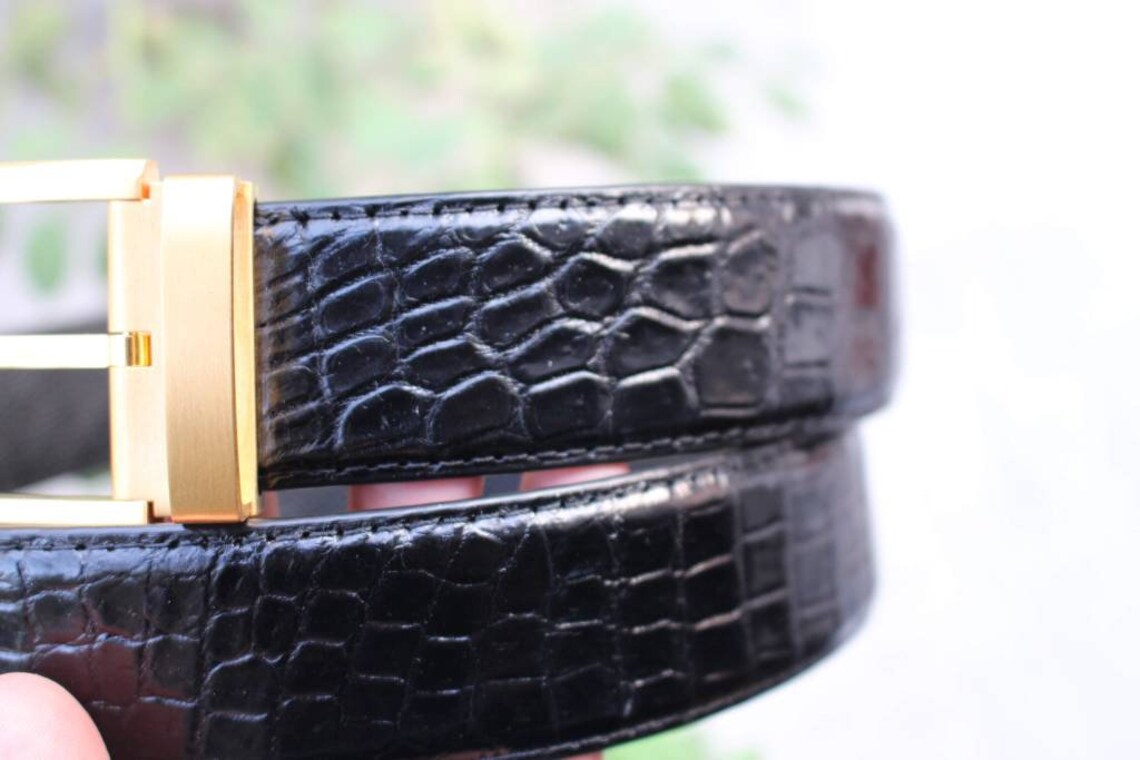 Black Alligator Leather Men Belt Exotic Belt Alligator Etsy