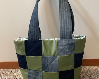 Recycled Quilted Denim Tote - Medium