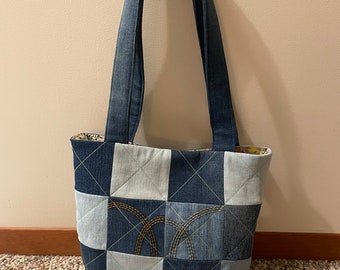 Recycled Denim Quilted Tote - Small 13 x 12