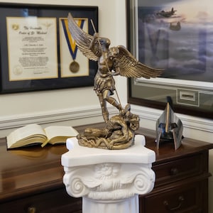 Saint Michael statue patron saint of Army Aviation Airborne Paratroopers Police Officers made in the USA bespoke gift for men