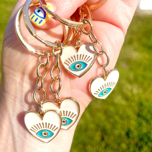 Evil eye keychain, Evil eye heart keychain, bag charm, Evil eye key ring, keychains,  heart keychain