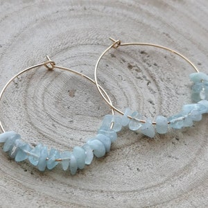 Golden / Silver Hoop Earrings | small aquamarine sliver stones | different sizes | Gift women