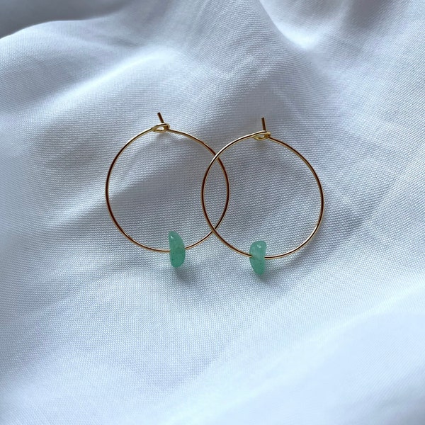 Golden / Silver Hoop Earrings | Aventurine sliver stones | different sizes | Gift women