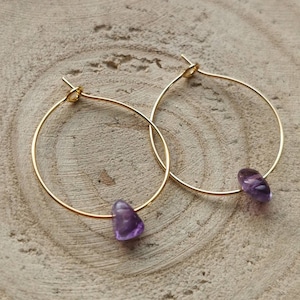 Goldene / Silberne Creolen Ohrringe | Amethyst Splitter Steine | verschiedene Größen | Geschenk Frauen