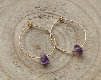 Goldene / Silberne Creolen Ohrringe | Amethyst Splitter Steine | verschiedene Größen | Geschenk Frauen