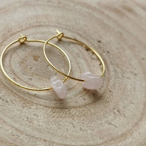 Golden / Silver Hoop Earrings | Rose Quartz Chip Stones | different sizes | Gift women