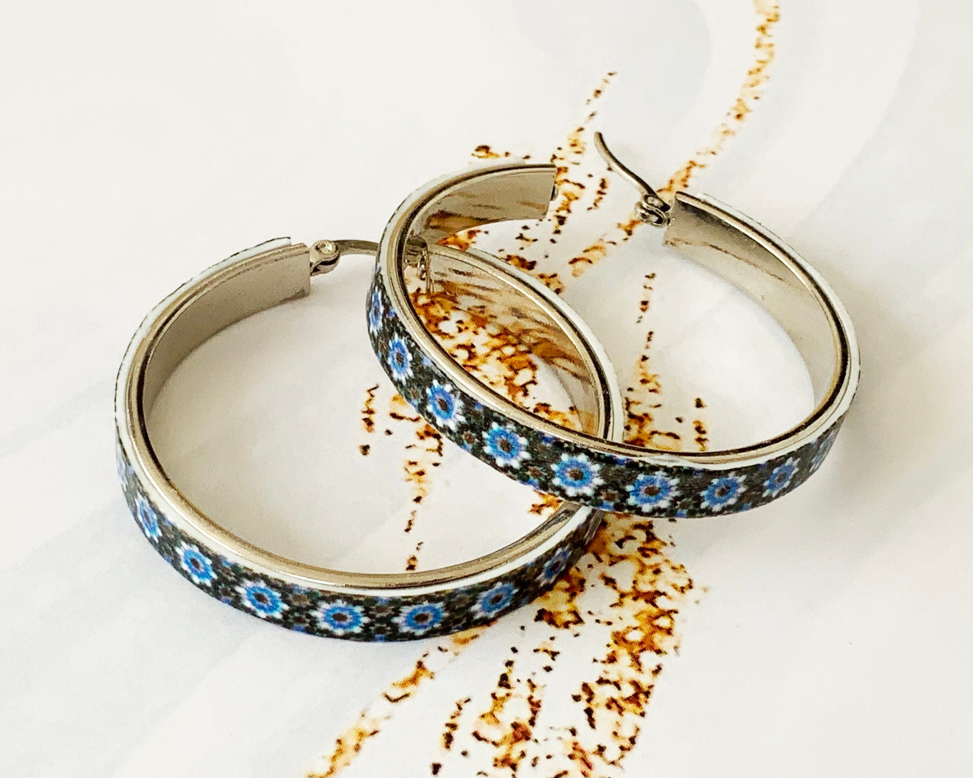 Big hoop earrings Spanish Porcelain earrings Tile earrings Etsy