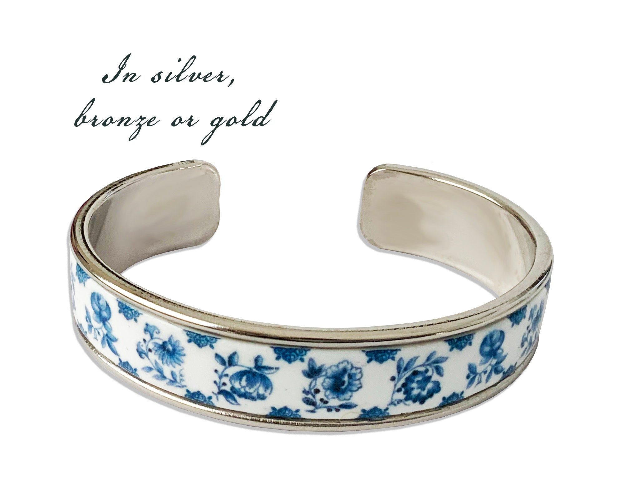 Delft Blue Cuff Bracelet Handmade Clay Floral Jewelry Etsy UK