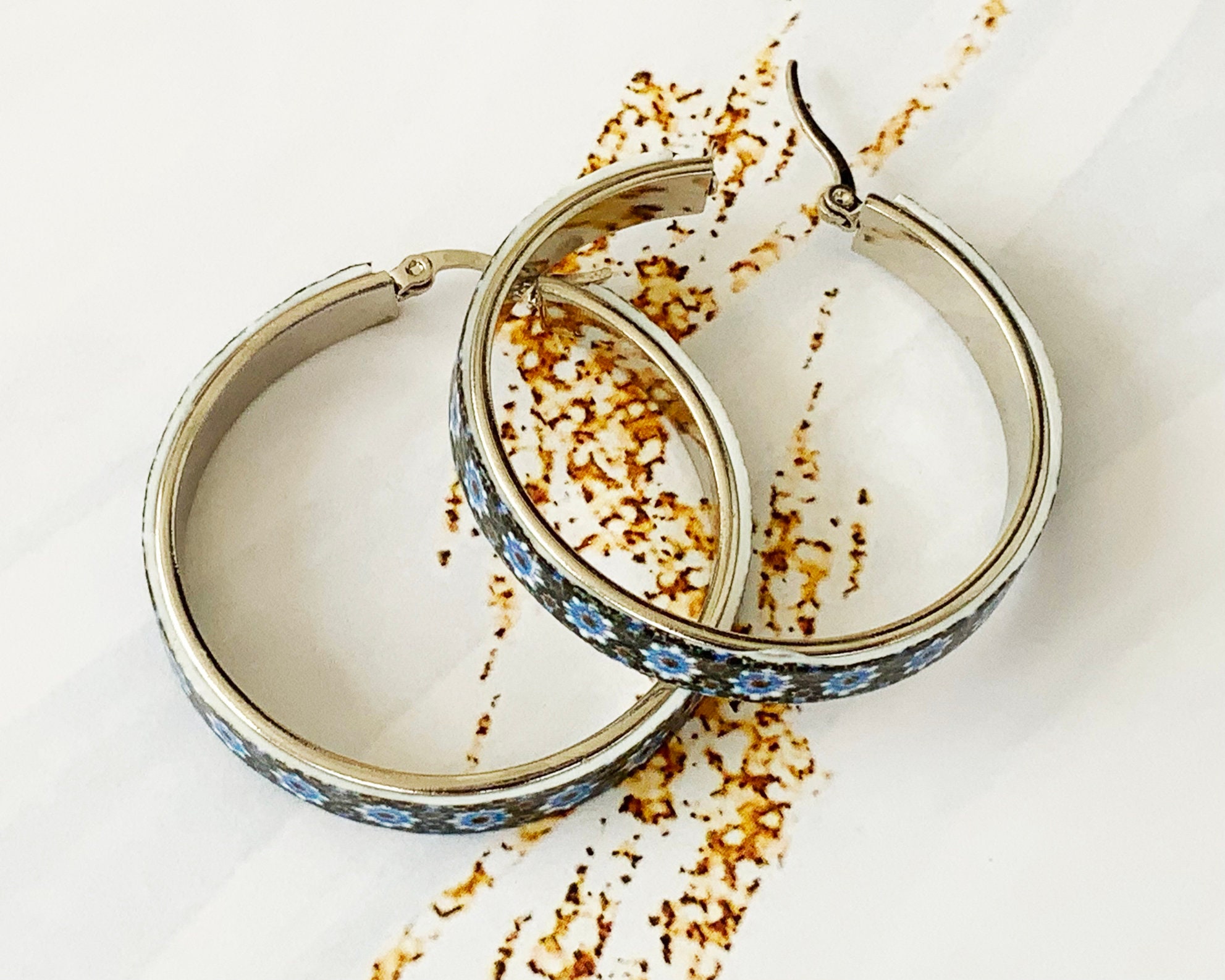 Big hoop earrings Spanish Porcelain earrings Tile earrings Etsy