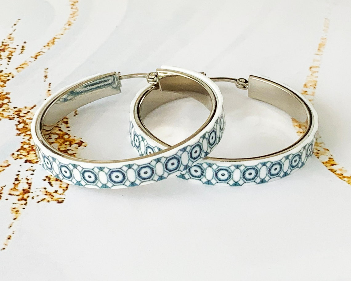 Handmade earrings Spanish porcelain hoop earrings silver Etsy