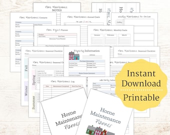 Home Maintenance Checklist and Planner Printable | Household binder | Home management and organization log for homeowners