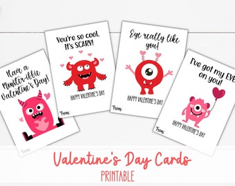 Valentine's Day Cards for Kids, Funny Valentines for Kid's Classroom, Fun Gifts For Kids, Monster Valentine printable, Classroom Exchange