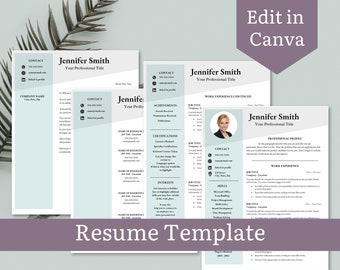 Resume Template | Professional Resume with Photo, Cover Letter, and References | CV Template | Modern and Creative Resume to Edit in Canva