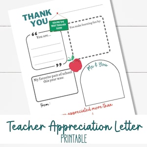 End of School Year Printable, Teacher Appreciation Personalized Gift, Letter to Teacher, Gift from student, All about my favorite teacher