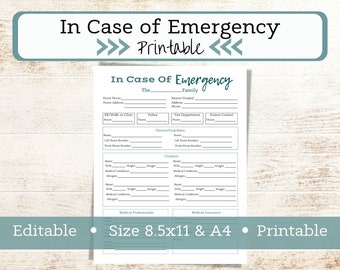 In Case Of Emergency Printable | Family Emergency Binder Insert | I.C.E. Preparation and Plan  | Emergency Information Sheet and Planner