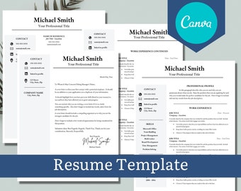 Resume Template | Professional 2 Page Resume with Cover Letter and References | CV Template | Simple and Modern Resume to Edit in Canva