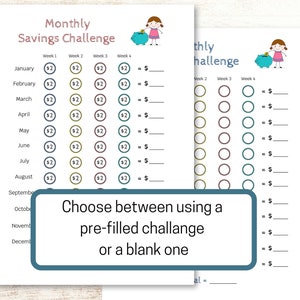 Monthly Money Savings Challenge For Kids Printable Money Challenge Tracker Money Goal Chart to Teach Kids How to Budget and Save image 5