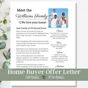Plantilla de carta de oferta de comprador, carta de oferta de vivienda editable, carta al vendedor, carta de bienes raíces personalizada para casa nueva, plantilla de oferta de casa