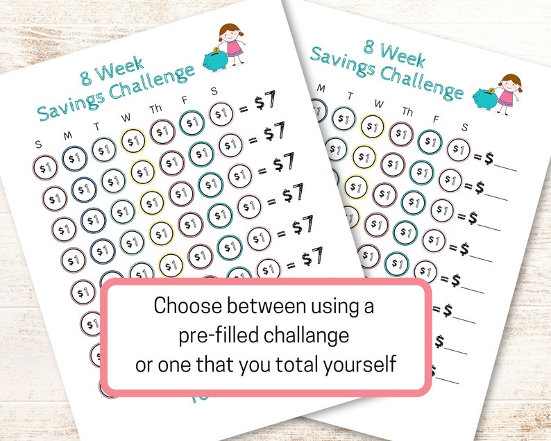 Savings Challenge Printable for Kids | Money Challenge Tracker | Money ...