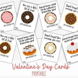 Cartões de Dia dos Namorados para crianças, Dia dos Namorados engraçado para sala de aula infantil, presentes divertidos para crianças, donut para impressão, troca de sala de aula