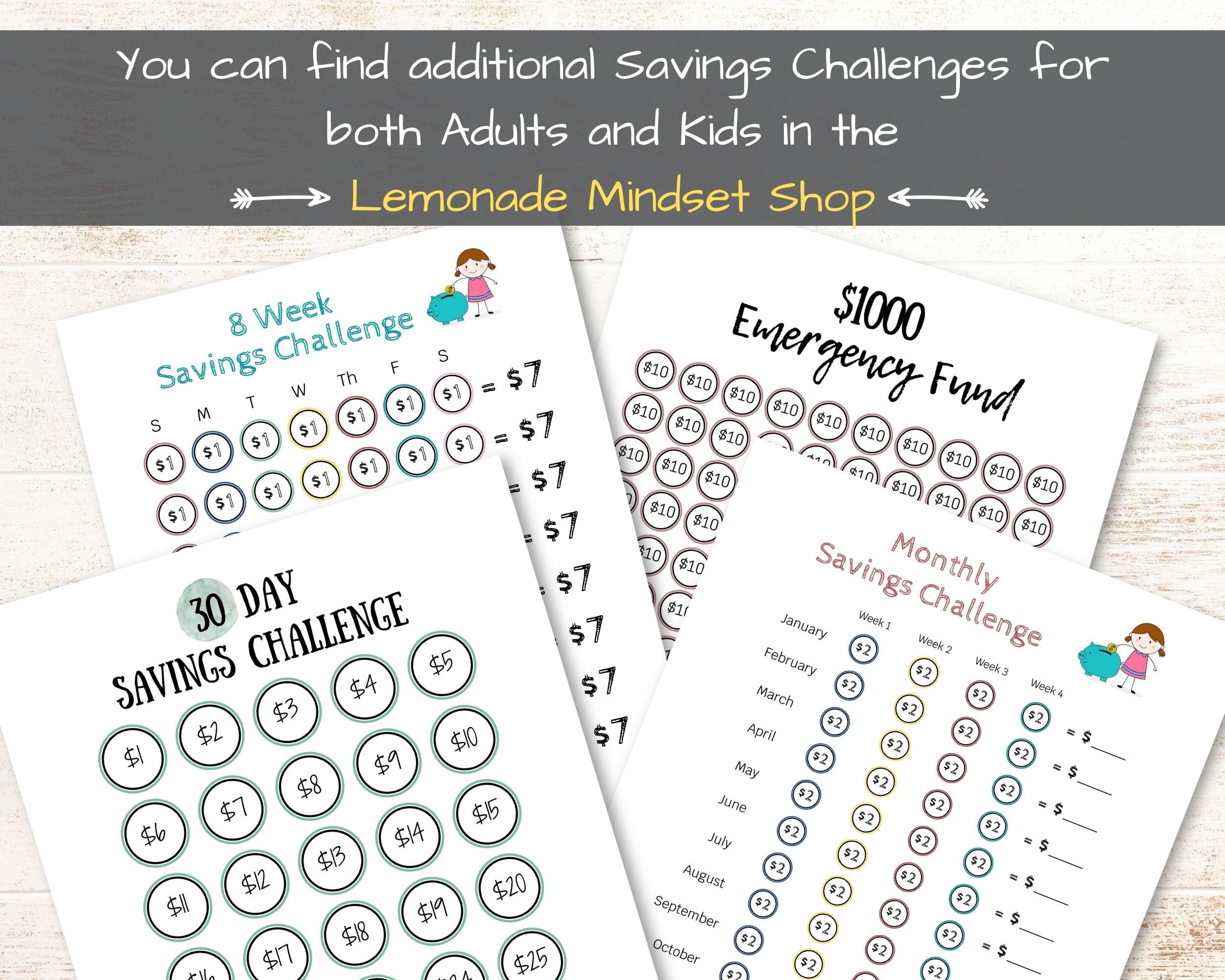 Monthly Money Savings Challenge for Kids - Printable | Money Challenge ...