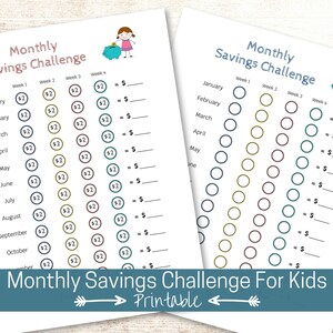 Monthly Money Savings Challenge For Kids Printable Money Challenge Tracker Money Goal Chart to Teach Kids How to Budget and Save image 1