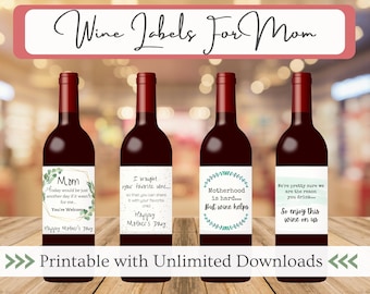 Mother's Day Wine Label Printable | Gift Idea for Mom | Simple and Funny Wine Bottle Tags | Gift Box, Bag, or Basket Item For Women