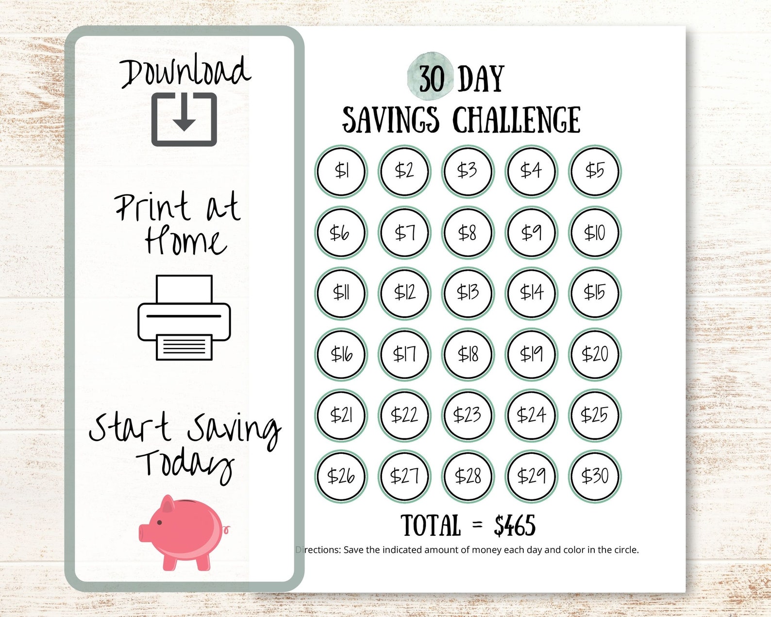 30 Day Savings Challenge Printable | Money Challenge Tracker | Money ...