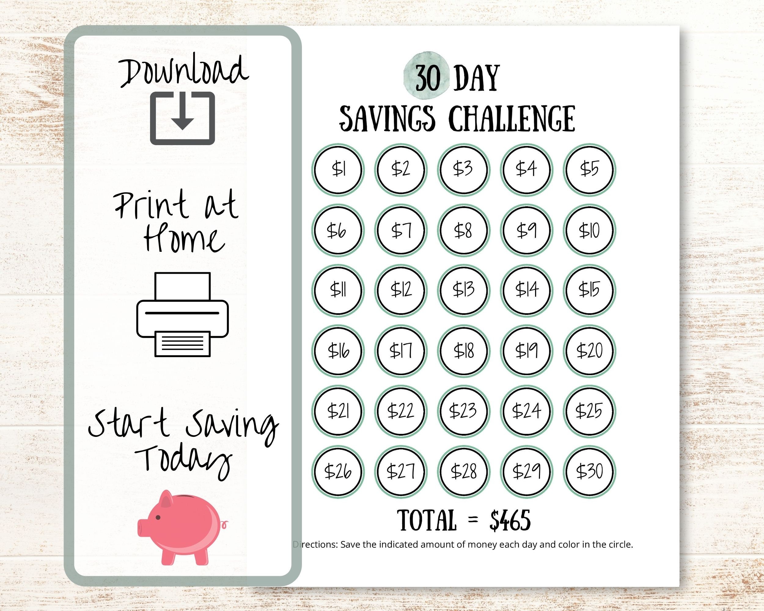 30 Day Savings Challenge Printable | Money Challenge Tracker | Money ...