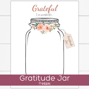 Gratitude Jar Printable, Gratitude Journal Insert, Gratitude Challenge, Mindfulness Journal, Memory Jar, Inspirational Jar of Thanks