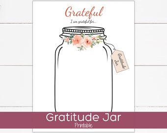 Tarro de gratitud imprimible, Inserto del diario de gratitud, Desafío de gratitud, Diario de atención plena, Tarro de memoria, Tarro inspirador de agradecimiento