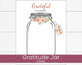 Gratitude Jar Printable, Gratitude Journal Insert, Gratitude Challenge, Mindfulness Journal, Memory Jar, Inspirational Jar of Thanks