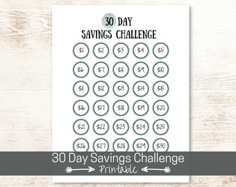 30 Day Savings Challenge Printable | Money Challenge Tracker | Money Goal Chart | Budget, Save, and Debt Payoff Goals